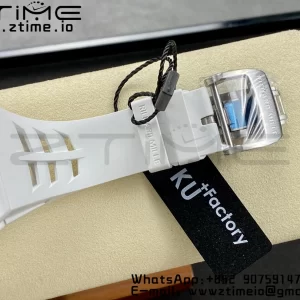 RICHARD MILLERM RM11-03 White Ceramic  Case Chrono KVF 1:1 Best Edition Ceramic Bezel Skeleton Dial On White Rubber Strap A7750 V3 - Super Clone Watch | 1:1 Best Version