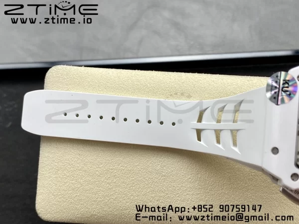 RICHARD MILLERM RM11-03 White Ceramic  Case Chrono KVF 1:1 Best Edition Ceramic Bezel Skeleton Dial On White Rubber Strap A7750 V3 - Super Clone Watch | 1:1 Best Version