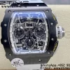 RICHARD MILLERM RM11-03 Black  Ceramic  Case Chrono KVF 1:1 Best Edition Ceramic Bezel Skeleton Dial On White Rubber Strap A7750 V3 - Super Clone Watch | 1:1 Best Version