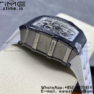 RICHARD MILLERM RM11-03 Black  Ceramic  Case Chrono KVF 1:1 Best Edition Ceramic Bezel Skeleton Dial On White Rubber Strap A7750 V3 - Super Clone Watch | 1:1 Best Version