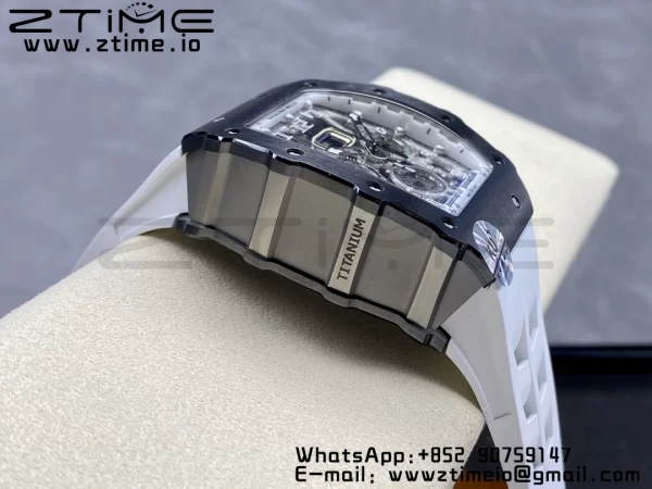 RICHARD MILLERM RM11-03 Black  Ceramic  Case Chrono KVF 1:1 Best Edition Ceramic Bezel Skeleton Dial On White Rubber Strap A7750 V3 - Super Clone Watch | 1:1 Best Version