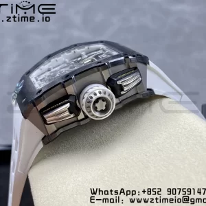RICHARD MILLERM RM11-03 Black  Ceramic  Case Chrono KVF 1:1 Best Edition Ceramic Bezel Skeleton Dial On White Rubber Strap A7750 V3 - Super Clone Watch | 1:1 Best Version