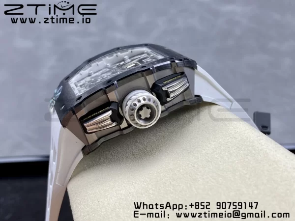 RICHARD MILLERM RM11-03 Black  Ceramic  Case Chrono KVF 1:1 Best Edition Ceramic Bezel Skeleton Dial On White Rubber Strap A7750 V3 - Super Clone Watch | 1:1 Best Version