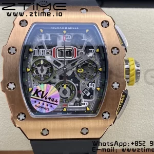 RICHARD MILLERM RM11-03 RG  KVF 1:1 Best Edition Crystal Skeleton Dial on Black Racing Rubber Strap A7750 V3 - Super Clone Watch | 1:1 Best Version