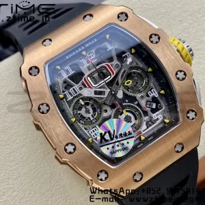 RICHARD MILLERM RM11-03 RG  KVF 1:1 Best Edition Crystal Skeleton Dial on Black Racing Rubber Strap A7750 V3 - Super Clone Watch | 1:1 Best Version