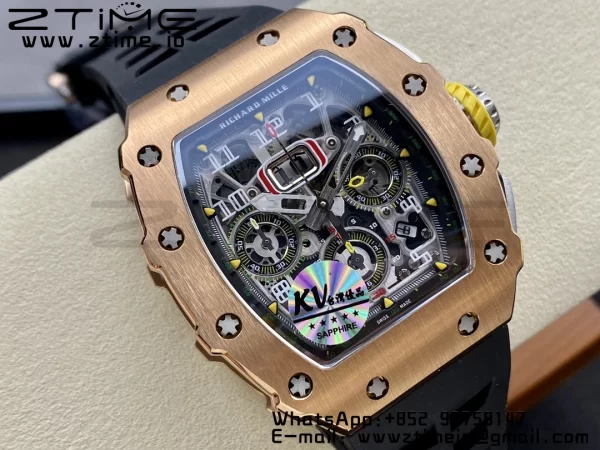 RICHARD MILLERM RM11-03 RG  KVF 1:1 Best Edition Crystal Skeleton Dial on Black Racing Rubber Strap A7750 V3 - Super Clone Watch | 1:1 Best Version