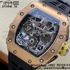 RICHARD MILLERM RM11-03 RG  KVF 1:1 Best Edition Crystal Skeleton Dial on Black Racing Rubber Strap A7750 V3 - Super Clone Watch | 1:1 Best Version