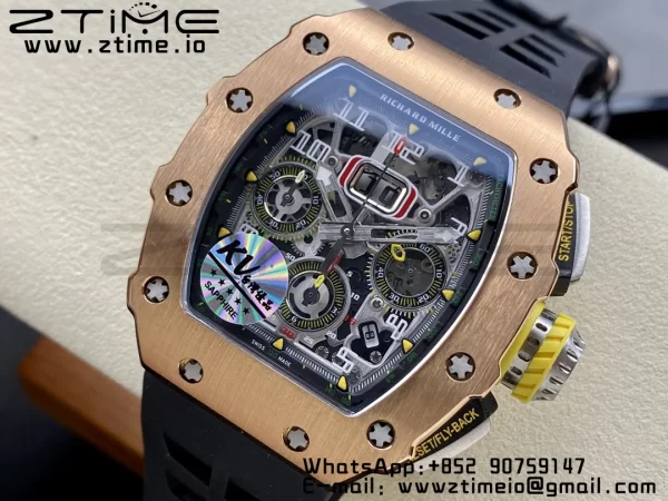 RICHARD MILLERM RM11-03 RG  KVF 1:1 Best Edition Crystal Skeleton Dial on Black Racing Rubber Strap A7750 V3 - Super Clone Watch | 1:1 Best Version