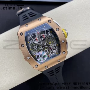 RICHARD MILLERM RM11-03 RG  KVF 1:1 Best Edition Crystal Skeleton Dial on Black Racing Rubber Strap A7750 V3 - Super Clone Watch | 1:1 Best Version