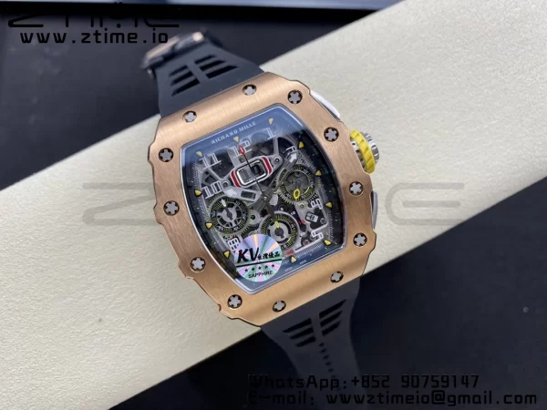 RICHARD MILLERM RM11-03 RG  KVF 1:1 Best Edition Crystal Skeleton Dial on Black Racing Rubber Strap A7750 V3 - Super Clone Watch | 1:1 Best Version