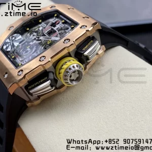 RICHARD MILLERM RM11-03 RG  KVF 1:1 Best Edition Crystal Skeleton Dial on Black Racing Rubber Strap A7750 V3 - Super Clone Watch | 1:1 Best Version