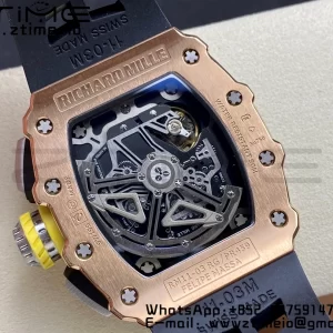RICHARD MILLERM RM11-03 RG  KVF 1:1 Best Edition Crystal Skeleton Dial on Black Racing Rubber Strap A7750 V3 - Super Clone Watch | 1:1 Best Version