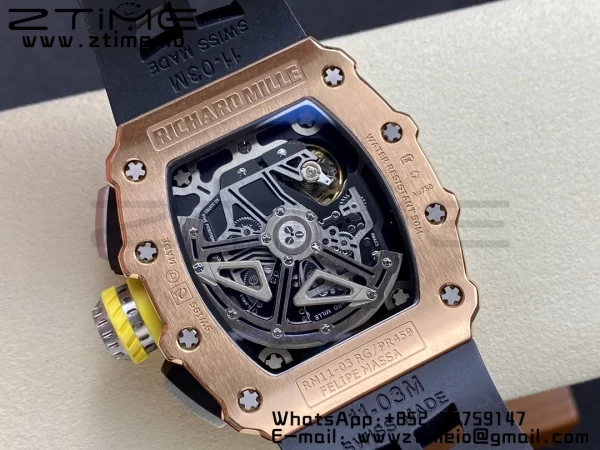 RICHARD MILLERM RM11-03 RG  KVF 1:1 Best Edition Crystal Skeleton Dial on Black Racing Rubber Strap A7750 V3 - Super Clone Watch | 1:1 Best Version