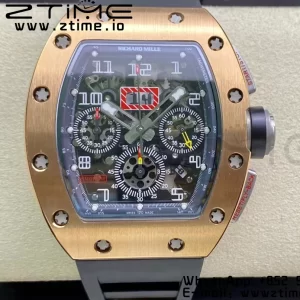 RICHARD MILLERM  RM011 RG Chrono KVF 1:1 Best Edition Crystal Dial Black on Black Rubber Strap A7750 V3 - Super Clone Watch | 1:1 Best Version
