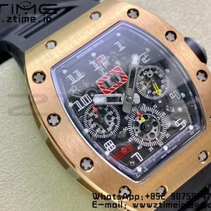 RICHARD MILLERM  RM011 RG Chrono KVF 1:1 Best Edition Crystal Dial Black on Black Rubber Strap A7750 V3 - Super Clone Watch | 1:1 Best Version