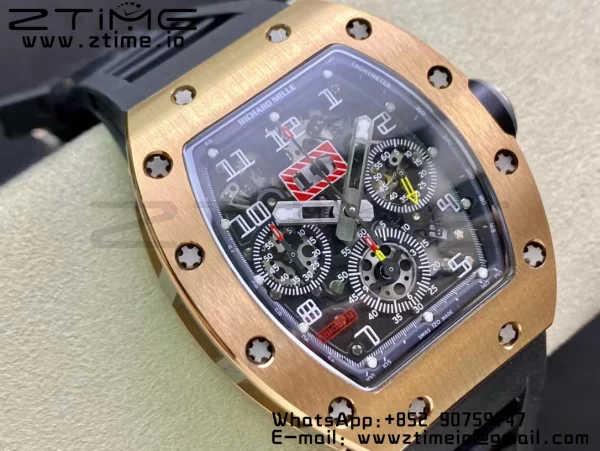 RICHARD MILLERM  RM011 RG Chrono KVF 1:1 Best Edition Crystal Dial Black on Black Rubber Strap A7750 V3 - Super Clone Watch | 1:1 Best Version