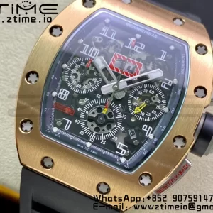 RICHARD MILLERM  RM011 RG Chrono KVF 1:1 Best Edition Crystal Dial Black on Black Rubber Strap A7750 V3 - Super Clone Watch | 1:1 Best Version
