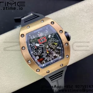 RICHARD MILLERM  RM011 RG Chrono KVF 1:1 Best Edition Crystal Dial Black on Black Rubber Strap A7750 V3 - Super Clone Watch | 1:1 Best Version