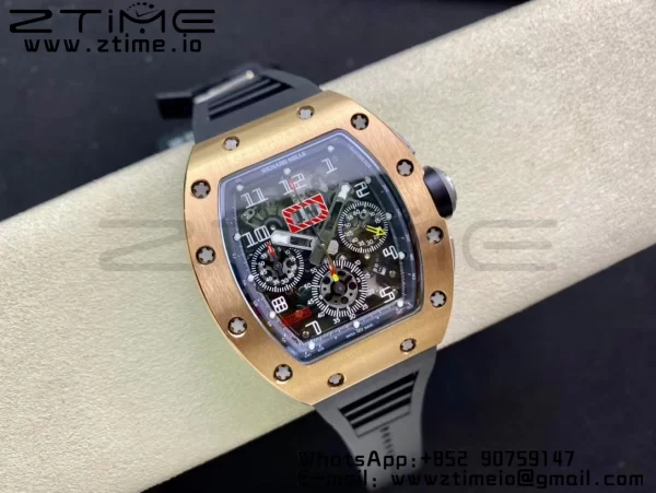 RICHARD MILLERM  RM011 RG Chrono KVF 1:1 Best Edition Crystal Dial Black on Black Rubber Strap A7750 V3 - Super Clone Watch | 1:1 Best Version