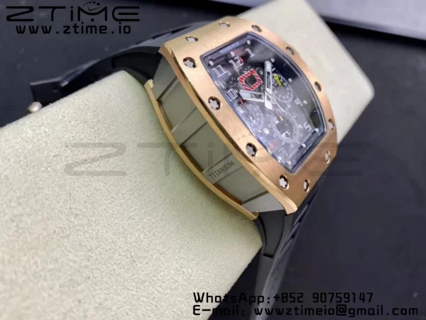 RICHARD MILLERM  RM011 RG Chrono KVF 1:1 Best Edition Crystal Dial Black on Black Rubber Strap A7750 V3 - Super Clone Watch | 1:1 Best Version