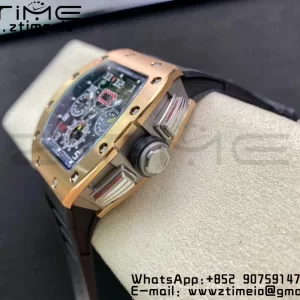 RICHARD MILLERM  RM011 RG Chrono KVF 1:1 Best Edition Crystal Dial Black on Black Rubber Strap A7750 V3 - Super Clone Watch | 1:1 Best Version