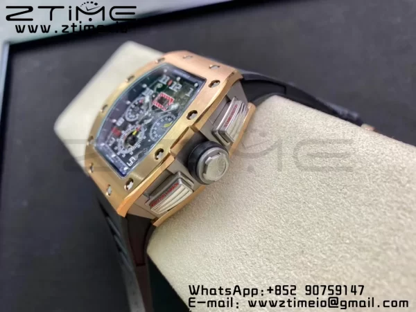 RICHARD MILLERM  RM011 RG Chrono KVF 1:1 Best Edition Crystal Dial Black on Black Rubber Strap A7750 V3 - Super Clone Watch | 1:1 Best Version