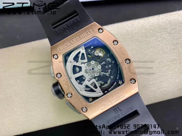 RICHARD MILLERM  RM011 RG Chrono KVF 1:1 Best Edition Crystal Dial Black on Black Rubber Strap A7750 V3 - Super Clone Watch | 1:1 Best Version