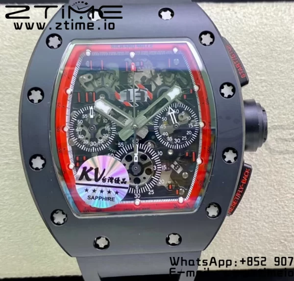 RICHARD MILLERM RM011 Ceramic Case Chrono KVF 1:1 Best Edition Ceramic Bezel Skeleton Dial On Rubber Strap A7750 V3 - Super Clone Watch | 1:1 Best Version