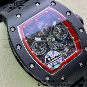 RICHARD MILLERM RM011 Ceramic Case Chrono KVF 1:1 Best Edition Ceramic Bezel Skeleton Dial On Rubber Strap A7750 V3 - Super Clone Watch | 1:1 Best Version