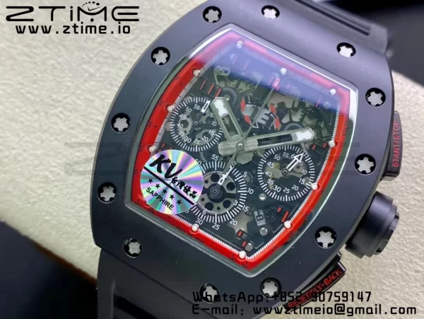 RICHARD MILLERM RM011 Ceramic Case Chrono KVF 1:1 Best Edition Ceramic Bezel Skeleton Dial On Rubber Strap A7750 V3 - Super Clone Watch | 1:1 Best Version
