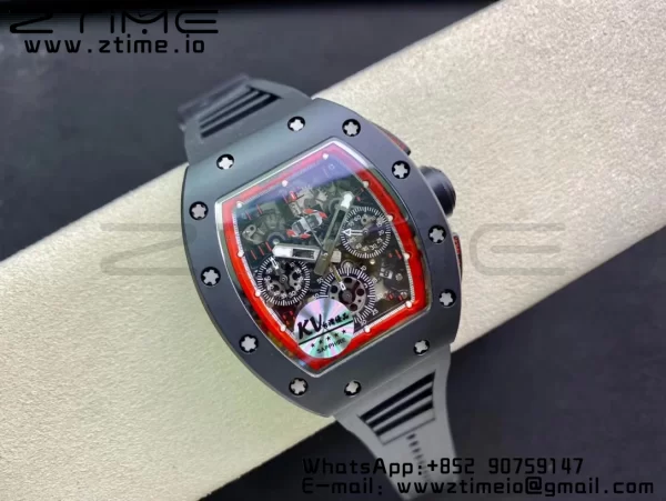 RICHARD MILLERM RM011 Ceramic Case Chrono KVF 1:1 Best Edition Ceramic Bezel Skeleton Dial On Rubber Strap A7750 V3 - Super Clone Watch | 1:1 Best Version