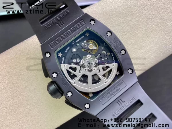 RICHARD MILLERM RM011 Ceramic Case Chrono KVF 1:1 Best Edition Ceramic Bezel Skeleton Dial On Rubber Strap A7750 V3 - Super Clone Watch | 1:1 Best Version