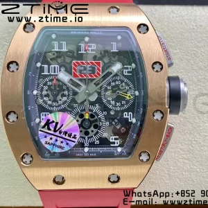 RICHARD MILLERM RM011 RG Chrono KVF 1:1 Best Edition Crystal Dial Black on Red Rubber Strap A7750 V3 - Super Clone Watch | 1:1 Best Version