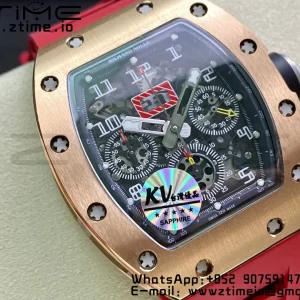 RICHARD MILLERM RM011 RG Chrono KVF 1:1 Best Edition Crystal Dial Black on Red Rubber Strap A7750 V3 - Super Clone Watch | 1:1 Best Version