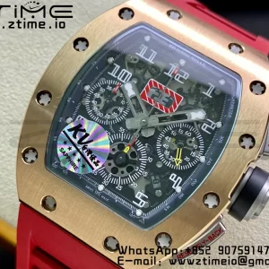 RICHARD MILLERM RM011 RG Chrono KVF 1:1 Best Edition Crystal Dial Black on Red Rubber Strap A7750 V3 - Super Clone Watch | 1:1 Best Version