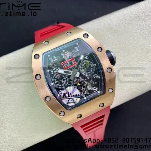 RICHARD MILLERM RM011 RG Chrono KVF 1:1 Best Edition Crystal Dial Black on Red Rubber Strap A7750 V3 - Super Clone Watch | 1:1 Best Version