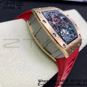 RICHARD MILLERM RM011 RG Chrono KVF 1:1 Best Edition Crystal Dial Black on Red Rubber Strap A7750 V3 - Super Clone Watch | 1:1 Best Version