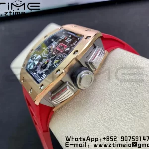 RICHARD MILLERM RM011 RG Chrono KVF 1:1 Best Edition Crystal Dial Black on Red Rubber Strap A7750 V3 - Super Clone Watch | 1:1 Best Version