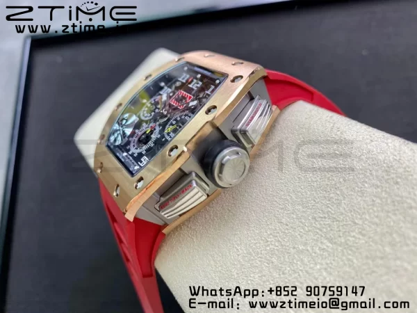 RICHARD MILLERM RM011 RG Chrono KVF 1:1 Best Edition Crystal Dial Black on Red Rubber Strap A7750 V3 - Super Clone Watch | 1:1 Best Version