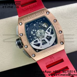 RICHARD MILLERM RM011 RG Chrono KVF 1:1 Best Edition Crystal Dial Black on Red Rubber Strap A7750 V3 - Super Clone Watch | 1:1 Best Version
