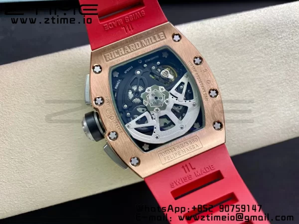 RICHARD MILLERM RM011 RG Chrono KVF 1:1 Best Edition Crystal Dial Black on Red Rubber Strap A7750 V3 - Super Clone Watch | 1:1 Best Version