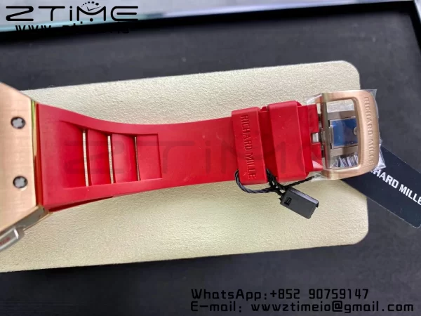 RICHARD MILLERM RM011 RG Chrono KVF 1:1 Best Edition Crystal Dial Black on Red Rubber Strap A7750 V3 - Super Clone Watch | 1:1 Best Version