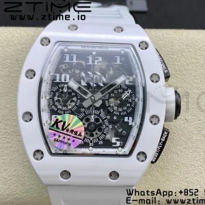 RICHARD MILLERM RM011 Ceramic Case Chrono KVF 1:1 Best Edition Ceramic Bezel Skeleton Dial On Rubber Strap A7750 V3 - Super Clone Watch | 1:1 Best Version