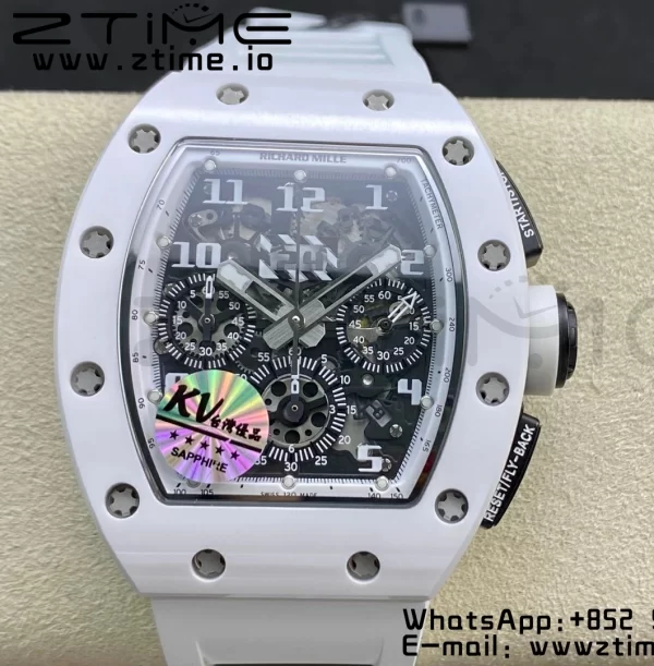 RICHARD MILLERM RM011 Ceramic Case Chrono KVF 1:1 Best Edition Ceramic Bezel Skeleton Dial On Rubber Strap A7750 V3 - Super Clone Watch | 1:1 Best Version