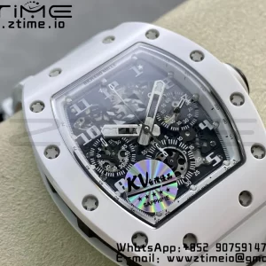 RICHARD MILLERM RM011 Ceramic Case Chrono KVF 1:1 Best Edition Ceramic Bezel Skeleton Dial On Rubber Strap A7750 V3 - Super Clone Watch | 1:1 Best Version