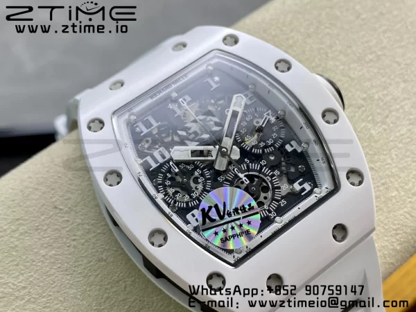RICHARD MILLERM RM011 Ceramic Case Chrono KVF 1:1 Best Edition Ceramic Bezel Skeleton Dial On Rubber Strap A7750 V3 - Super Clone Watch | 1:1 Best Version