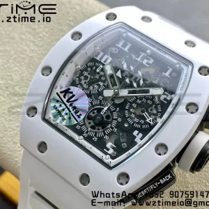 RICHARD MILLERM RM011 Ceramic Case Chrono KVF 1:1 Best Edition Ceramic Bezel Skeleton Dial On Rubber Strap A7750 V3 - Super Clone Watch | 1:1 Best Version