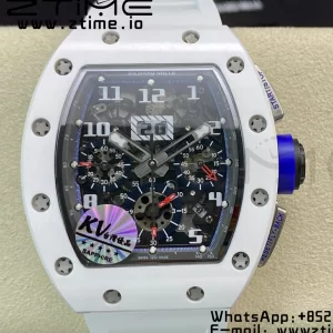 RICHARD MILLERM RM011 Ceramic Case Chrono KVF 1:1 Best Edition Ceramic Bezel Skeleton Dial On Rubber Strap A7750 V3 - Super Clone Watch | 1:1 Best Version