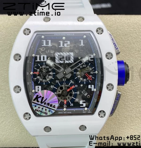 RICHARD MILLERM RM011 Ceramic Case Chrono KVF 1:1 Best Edition Ceramic Bezel Skeleton Dial On Rubber Strap A7750 V3 - Super Clone Watch | 1:1 Best Version
