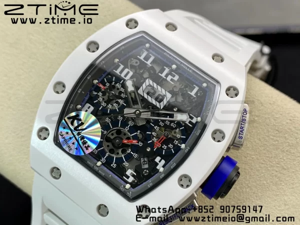 RICHARD MILLERM RM011 Ceramic Case Chrono KVF 1:1 Best Edition Ceramic Bezel Skeleton Dial On Rubber Strap A7750 V3 - Super Clone Watch | 1:1 Best Version